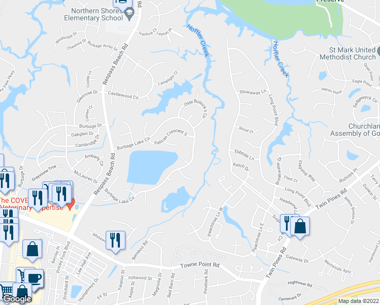 map of restaurants, bars, coffee shops, grocery stores, and more near 6755 Burbage Lake Circle in Suffolk