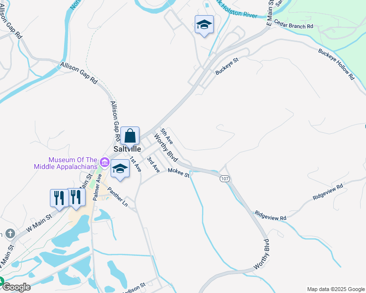 map of restaurants, bars, coffee shops, grocery stores, and more near 220 Preston Lane in Saltville