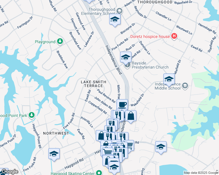 map of restaurants, bars, coffee shops, grocery stores, and more near 4617 Bromfield Avenue in Virginia Beach