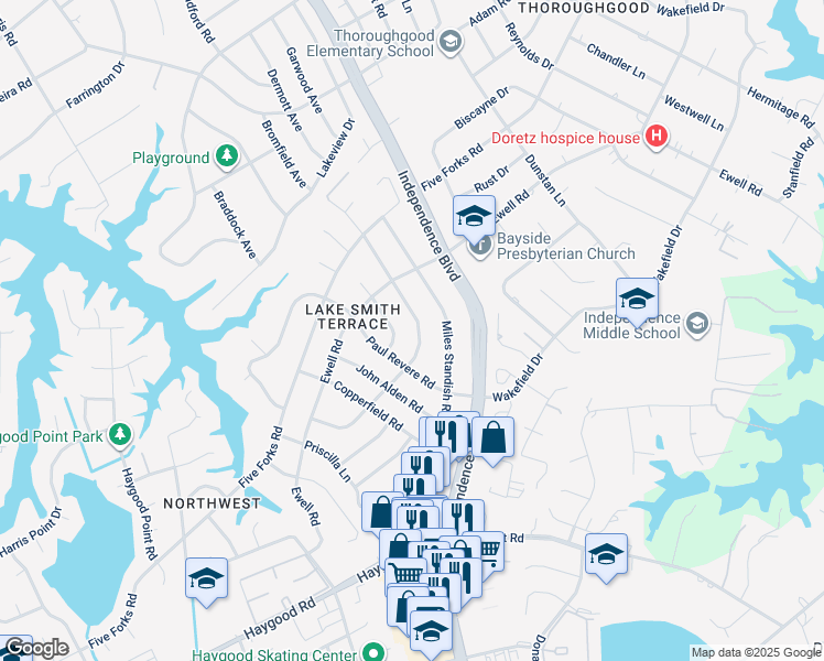 map of restaurants, bars, coffee shops, grocery stores, and more near 4617 Bromfield Avenue in Virginia Beach