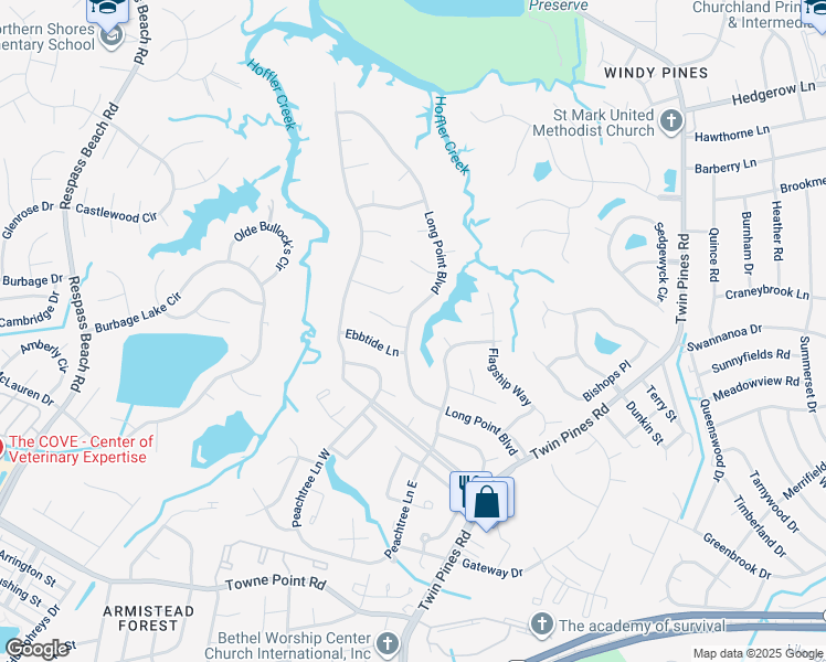 map of restaurants, bars, coffee shops, grocery stores, and more near 3943 Long Point Boulevard in Portsmouth