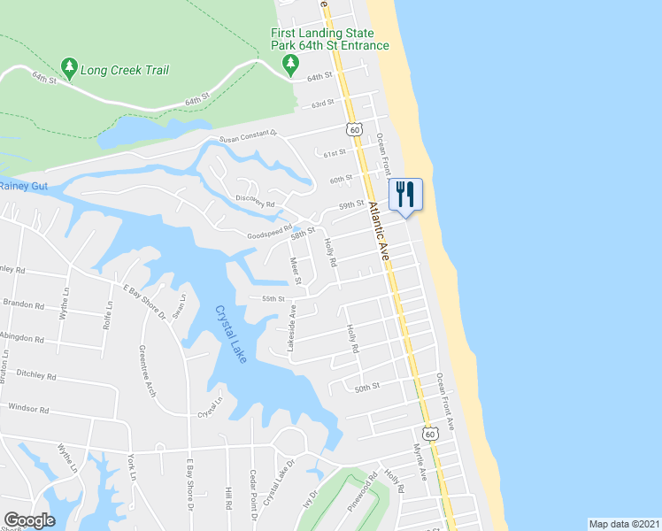 map of restaurants, bars, coffee shops, grocery stores, and more near 5512 Holly Road in Virginia Beach