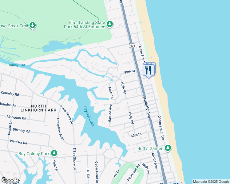 map of restaurants, bars, coffee shops, grocery stores, and more near 408 Masury Court in Virginia Beach