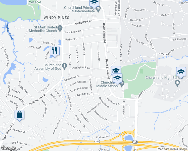 map of restaurants, bars, coffee shops, grocery stores, and more near 4028 Swannanoa Drive in Portsmouth