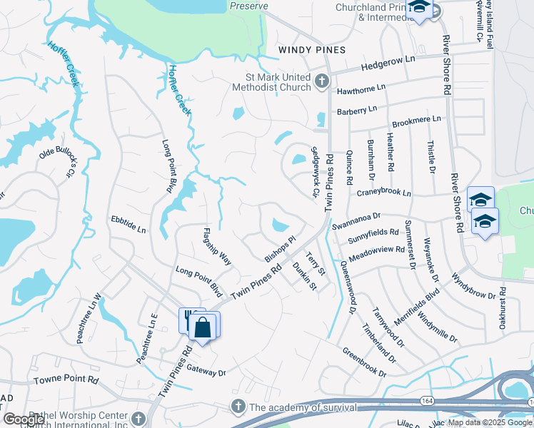 map of restaurants, bars, coffee shops, grocery stores, and more near 5936 Hampshire Green Street in Portsmouth