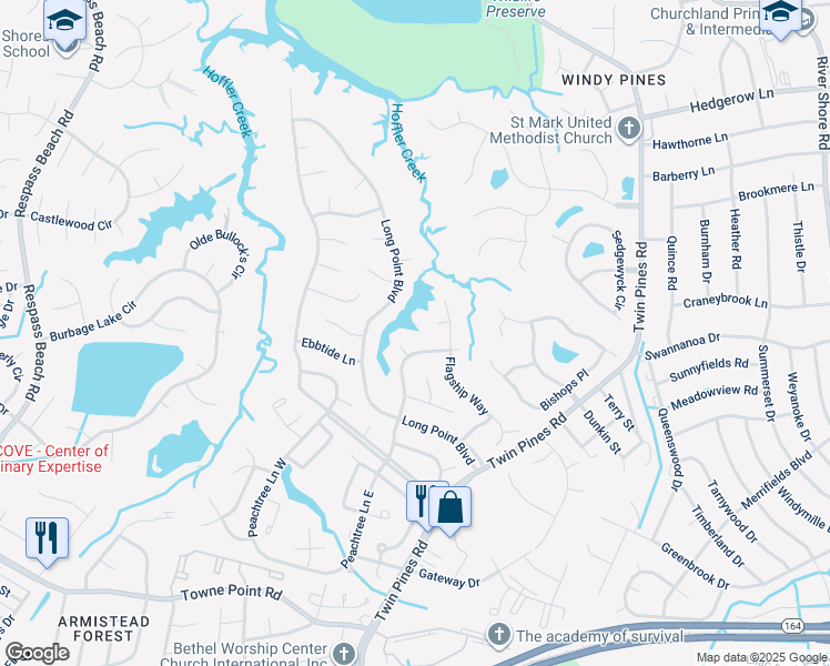map of restaurants, bars, coffee shops, grocery stores, and more near 4036 Breakwater Drive in Portsmouth