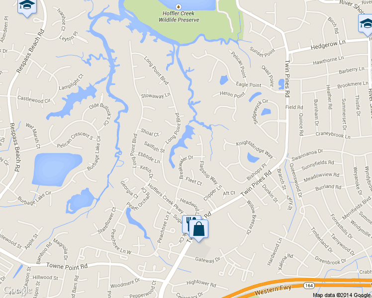 map of restaurants, bars, coffee shops, grocery stores, and more near 4036 Breakwater Drive in Portsmouth