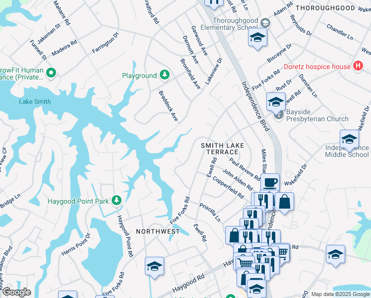 map of restaurants, bars, coffee shops, grocery stores, and more near 1149 West Revere Point Road in Virginia Beach