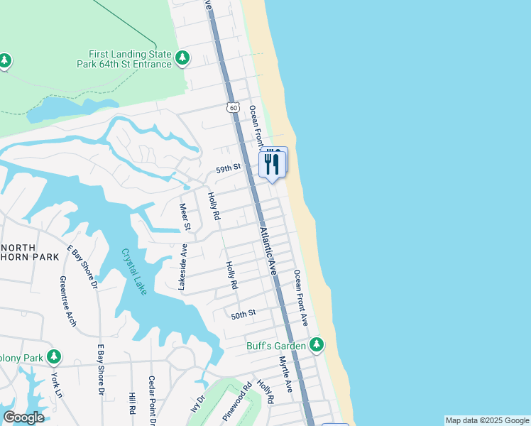 map of restaurants, bars, coffee shops, grocery stores, and more near 120 55th 1/2 Street in Virginia Beach