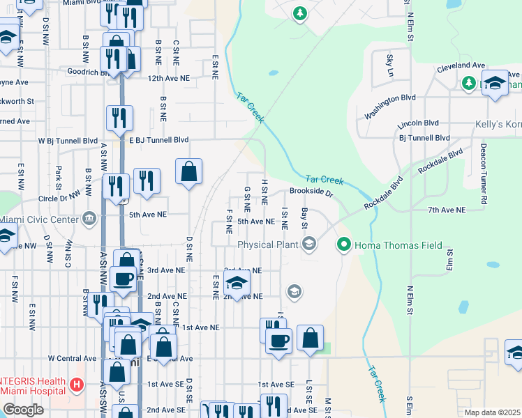 map of restaurants, bars, coffee shops, grocery stores, and more near 517 H Street Northeast in Miami