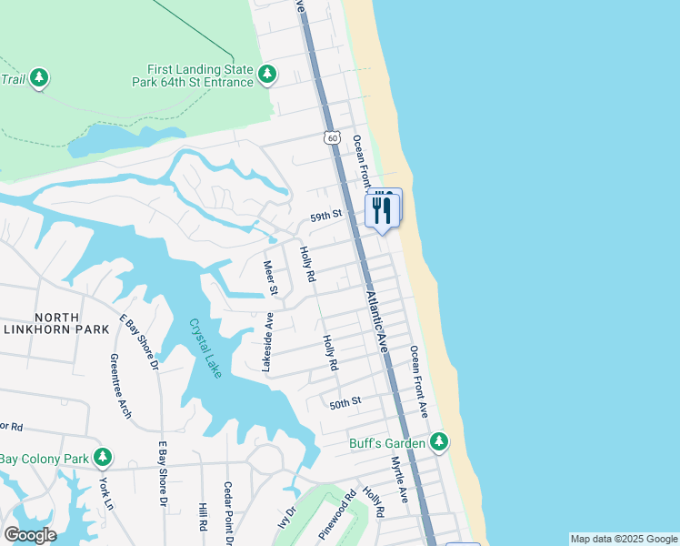 map of restaurants, bars, coffee shops, grocery stores, and more near 208 56th Street in Virginia Beach