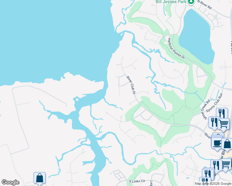 map of restaurants, bars, coffee shops, grocery stores, and more near 5212 Commodore Bluff in Suffolk