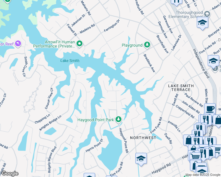 map of restaurants, bars, coffee shops, grocery stores, and more near 820 De La Fayette Court in Virginia Beach