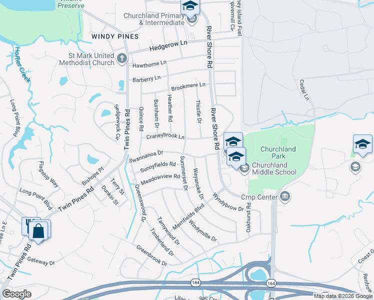 map of restaurants, bars, coffee shops, grocery stores, and more near 4100 Swannanoa Drive in Portsmouth