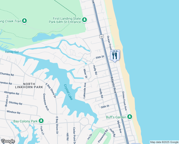 map of restaurants, bars, coffee shops, grocery stores, and more near 414 Masury Court in Virginia Beach