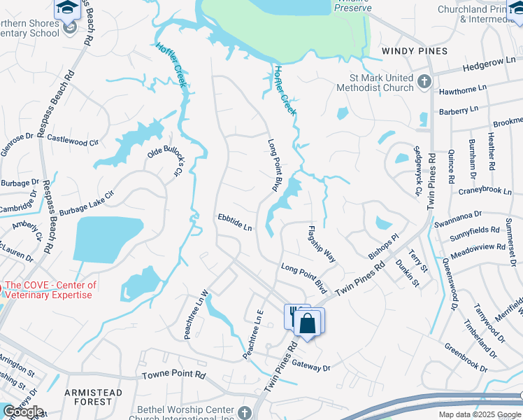 map of restaurants, bars, coffee shops, grocery stores, and more near 3947 Long Point Boulevard in Portsmouth