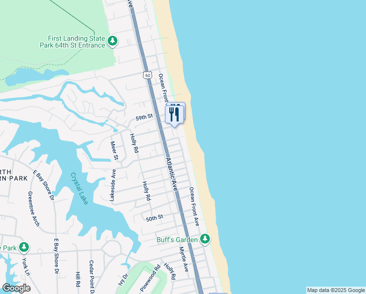 map of restaurants, bars, coffee shops, grocery stores, and more near 1700 Atlantic Avenue in Virginia Beach