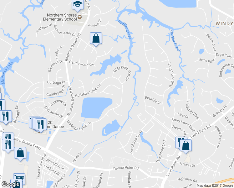 map of restaurants, bars, coffee shops, grocery stores, and more near 6213 Pelican View Court in Suffolk