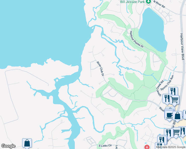 map of restaurants, bars, coffee shops, grocery stores, and more near 5207 Commodore Bluff in Suffolk