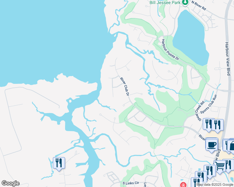 map of restaurants, bars, coffee shops, grocery stores, and more near 5207 Commodore Bluff in Suffolk