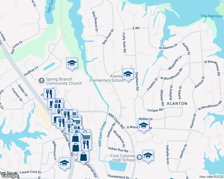map of restaurants, bars, coffee shops, grocery stores, and more near 1349 Baycliff Drive in Virginia Beach
