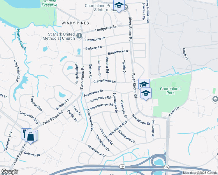 map of restaurants, bars, coffee shops, grocery stores, and more near 4100 Swannanoa Drive in Portsmouth