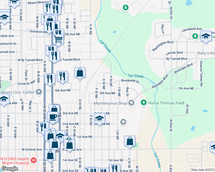 map of restaurants, bars, coffee shops, grocery stores, and more near 517 H Street Northeast in Miami