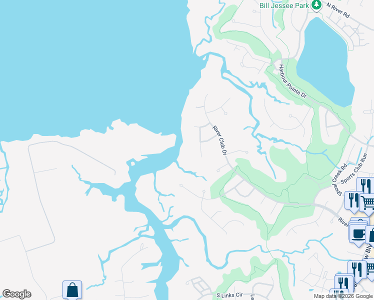 map of restaurants, bars, coffee shops, grocery stores, and more near 5212 Commodore Bluff in Suffolk
