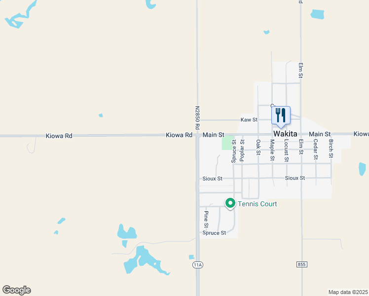 map of restaurants, bars, coffee shops, grocery stores, and more near 32945 Oklahoma 11A in Wakita
