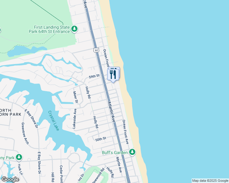 map of restaurants, bars, coffee shops, grocery stores, and more near 120 55th 1/2 Street in Virginia Beach