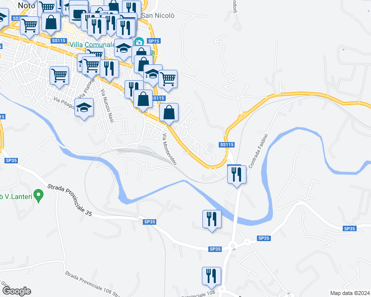 map of restaurants, bars, coffee shops, grocery stores, and more near 38 Via Confalonieri Corrado in Noto