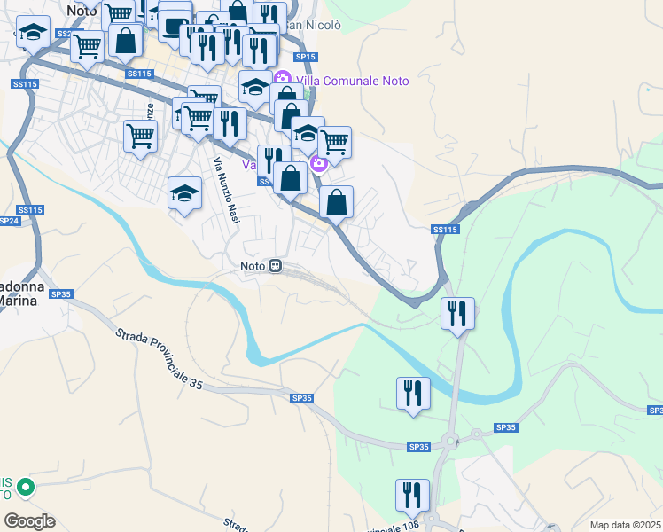 map of restaurants, bars, coffee shops, grocery stores, and more near Via Montevideo in Libero consorzio comunale di Siracusa