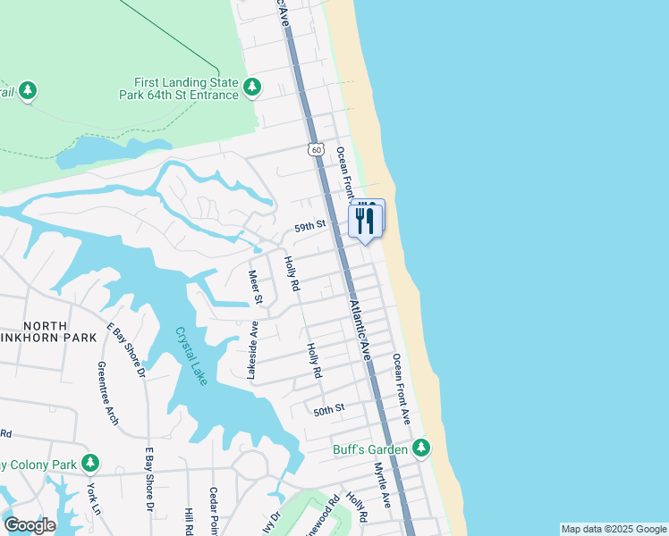 map of restaurants, bars, coffee shops, grocery stores, and more near 208 56th Street in Virginia Beach