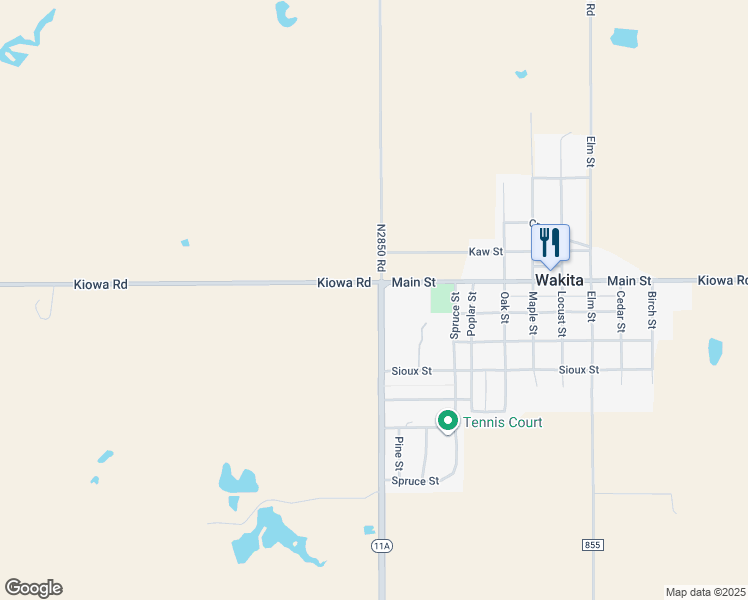 map of restaurants, bars, coffee shops, grocery stores, and more near 32945 Oklahoma 11A in Wakita
