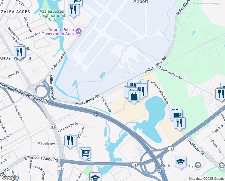 map of restaurants, bars, coffee shops, grocery stores, and more near in Norfolk