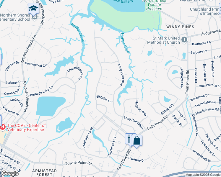 map of restaurants, bars, coffee shops, grocery stores, and more near 3947 Long Point Boulevard in Portsmouth