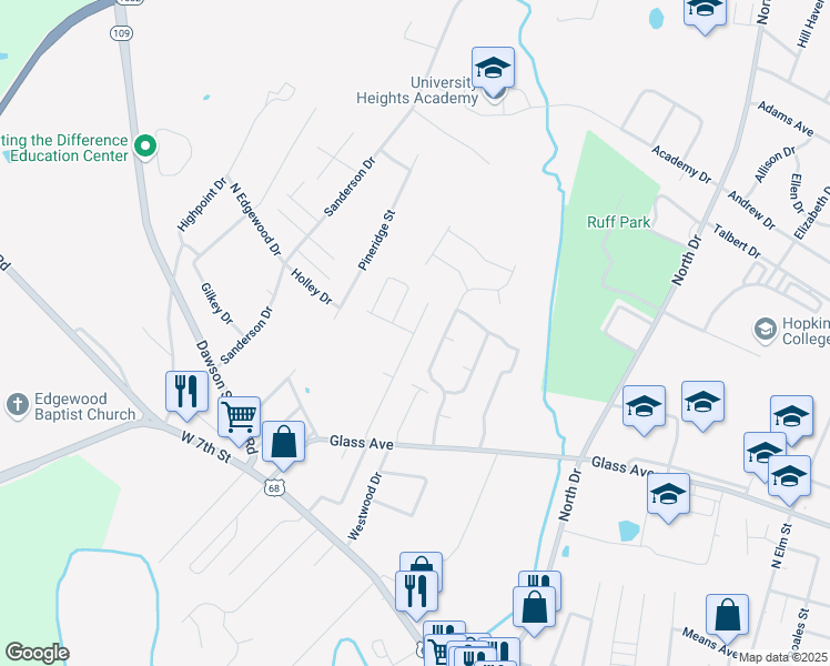 map of restaurants, bars, coffee shops, grocery stores, and more near 623 Colonelette Drive in Hopkinsville
