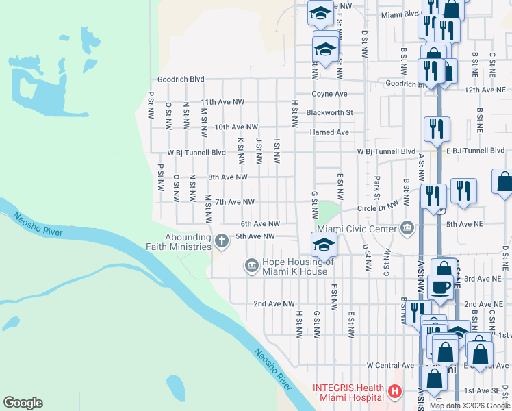 map of restaurants, bars, coffee shops, grocery stores, and more near 600 I Street Northwest in Miami