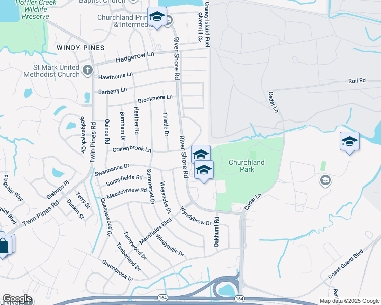 map of restaurants, bars, coffee shops, grocery stores, and more near 4206 River Shore Road in Portsmouth