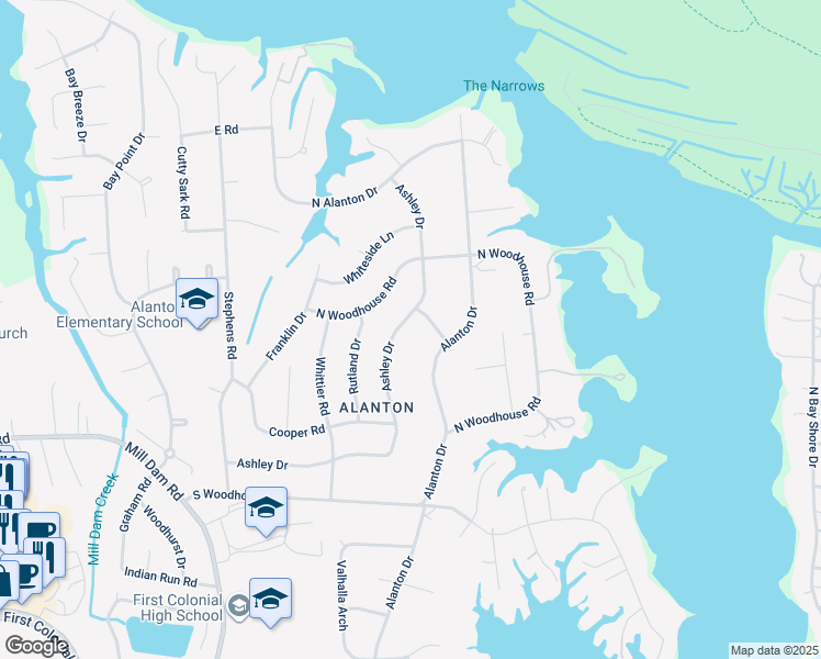 map of restaurants, bars, coffee shops, grocery stores, and more near 1440 Ashley Drive in Virginia Beach