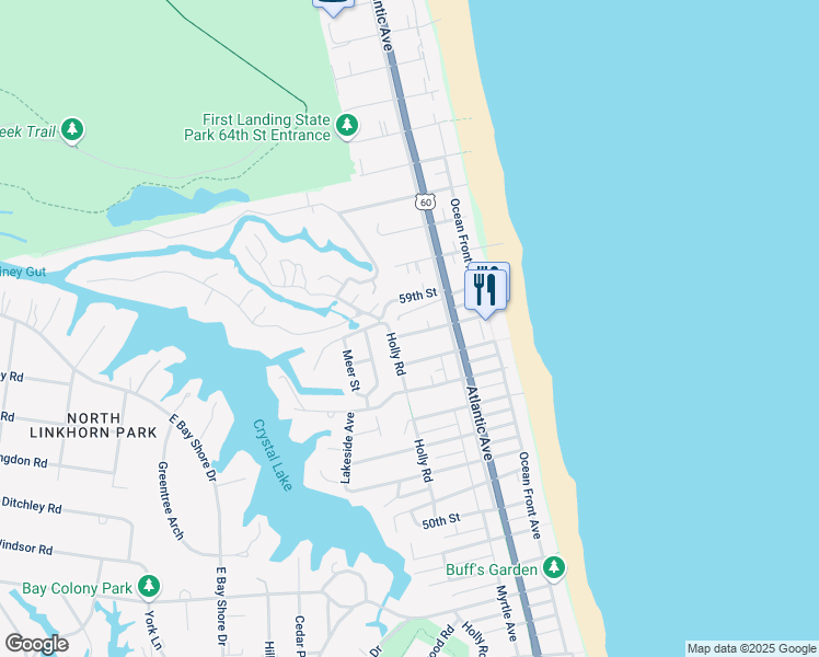 map of restaurants, bars, coffee shops, grocery stores, and more near 218 58th Street in Virginia Beach