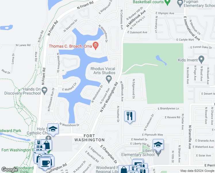 map of restaurants, bars, coffee shops, grocery stores, and more near 825 East Mockingbird Lane in Fresno
