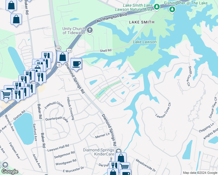 map of restaurants, bars, coffee shops, grocery stores, and more near 1205 Front Street in Virginia Beach