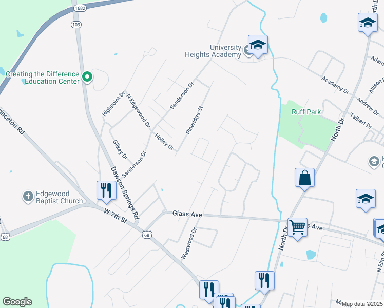 map of restaurants, bars, coffee shops, grocery stores, and more near 399 Waddell Circle in Hopkinsville