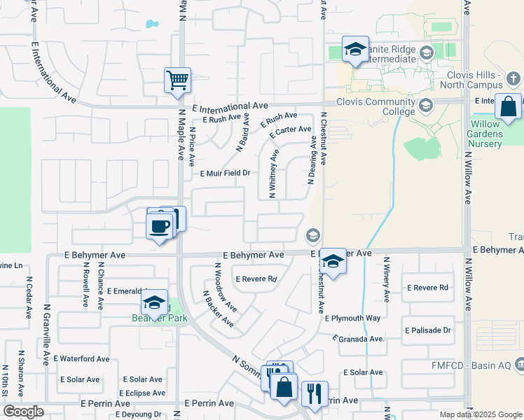 map of restaurants, bars, coffee shops, grocery stores, and more near 2311 East Saint Andrew Drive in Fresno