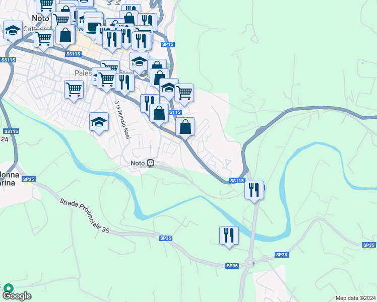 map of restaurants, bars, coffee shops, grocery stores, and more near 38 Via Confalonieri Corrado in Noto