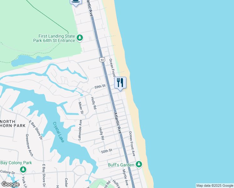 map of restaurants, bars, coffee shops, grocery stores, and more near 124 57th Street in Virginia Beach