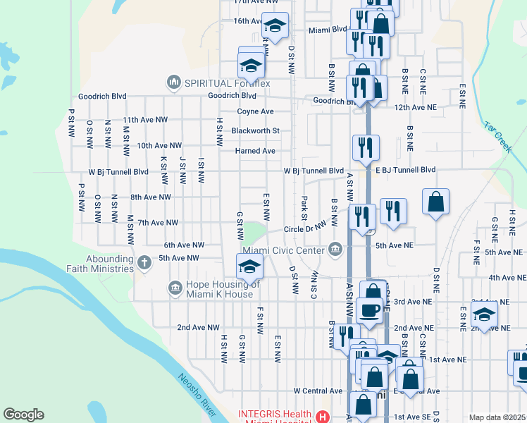 map of restaurants, bars, coffee shops, grocery stores, and more near 711 E Street Northwest in Miami