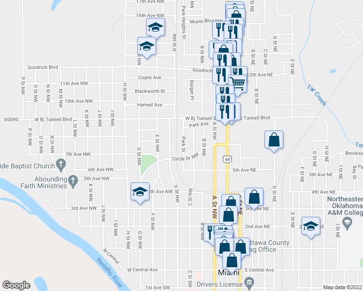 map of restaurants, bars, coffee shops, grocery stores, and more near 820 Park Street in Miami