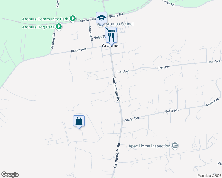 map of restaurants, bars, coffee shops, grocery stores, and more near 401 Carpenteria Road in Aromas